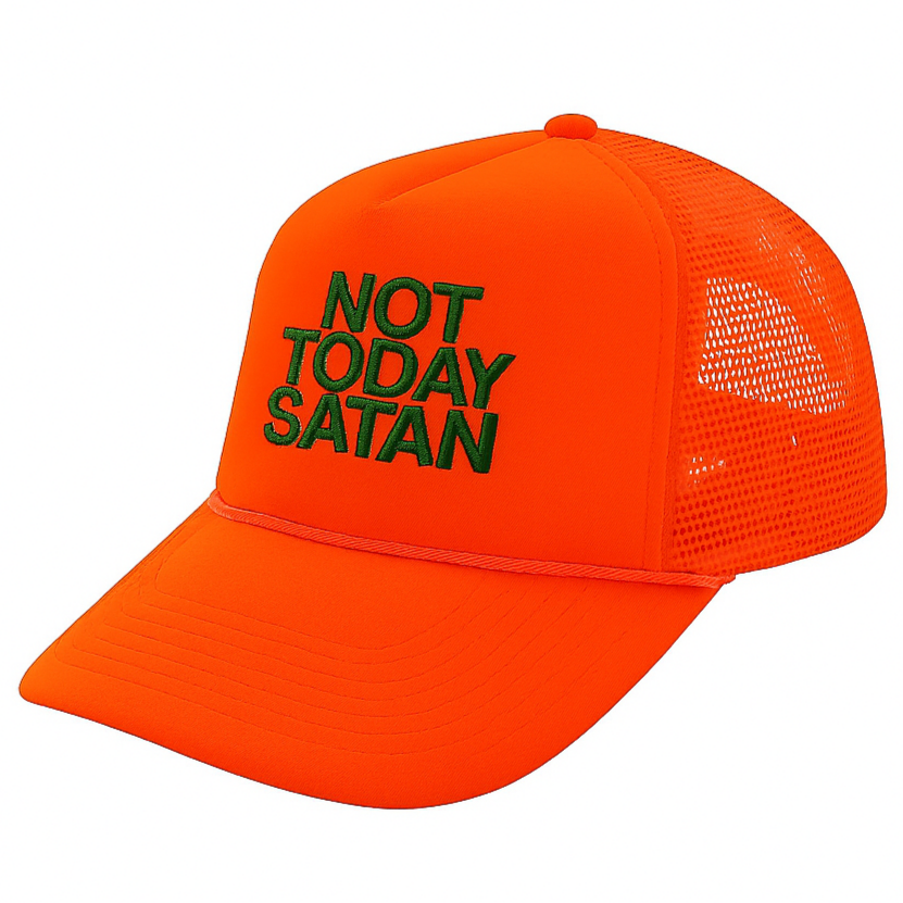 Orange Foam Trucker Hat 'Not Today Satan'