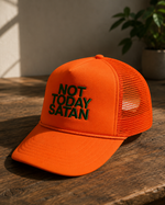 Load image into Gallery viewer, Orange Foam Trucker Hat 'Not Today Satan'